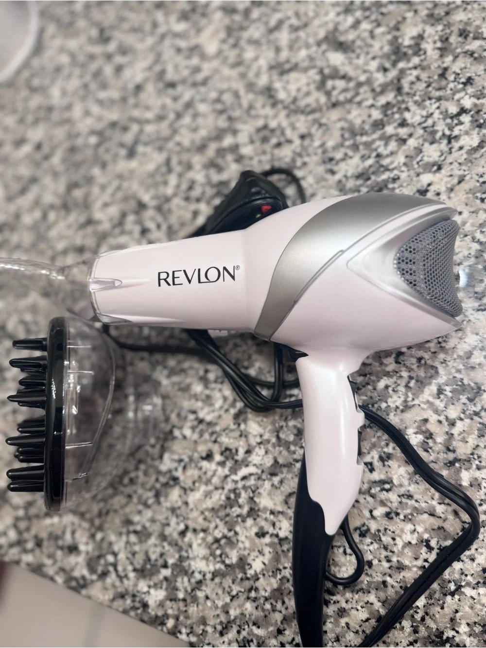 Revlon White and Silver Hair Dryer with Diffuser Attachment